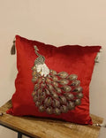 Hand-Embellished Peacock Motif Velvet Cushion Cover