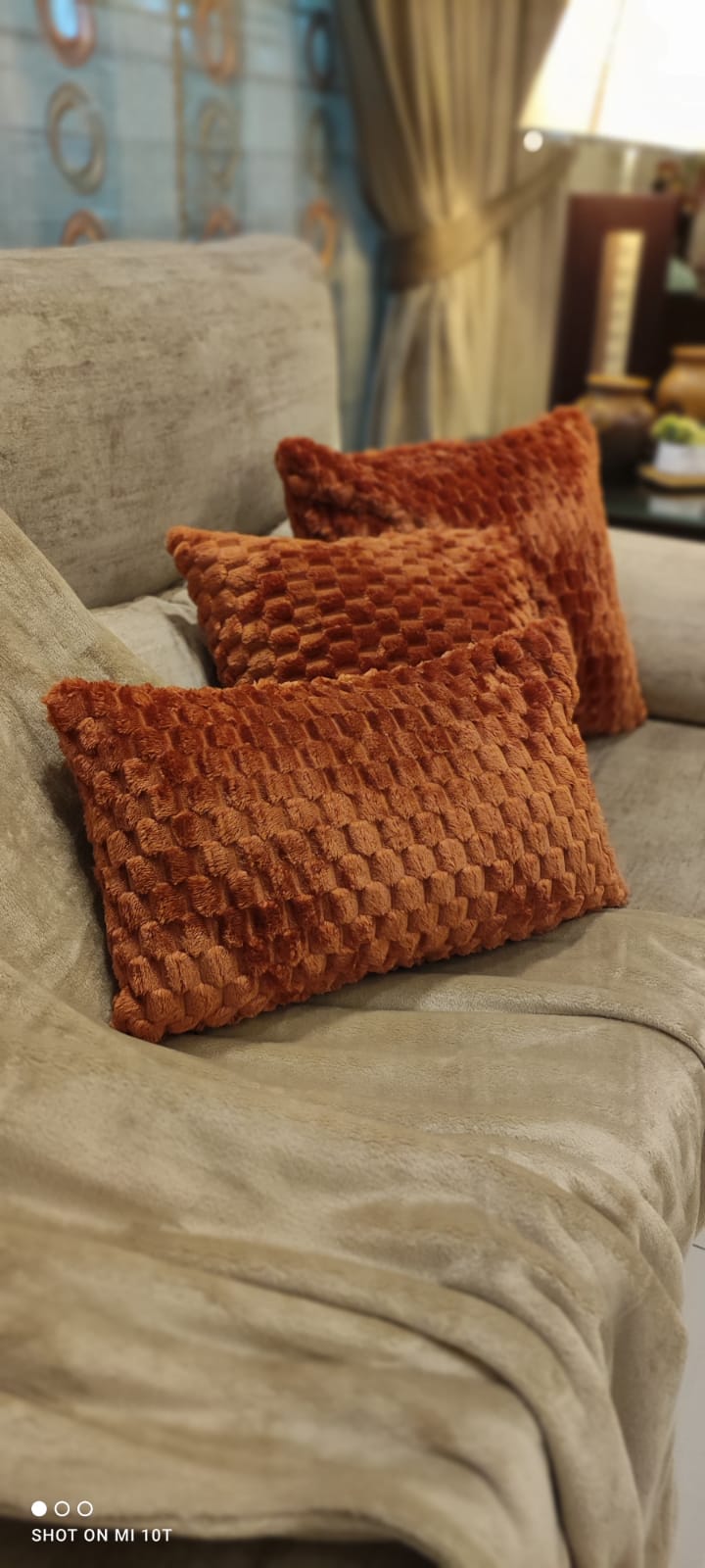Exquisite Rust Fleece Cushion Set – Set of 3 Luxury Ultra-Soft Decorative Pillows