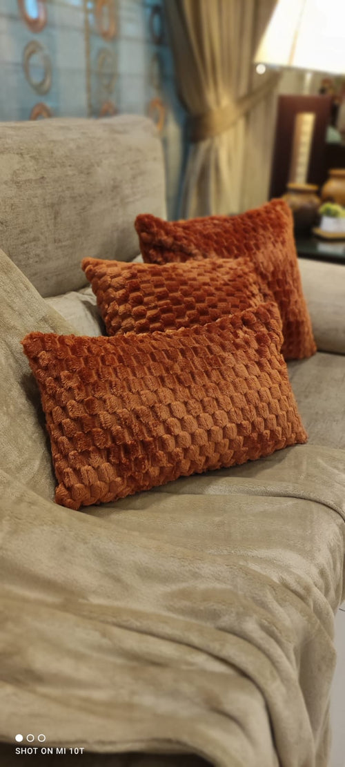 Exquisite Rust Fleece Cushion Set – Set of 3 Luxury Ultra-Soft Decorative Pillows