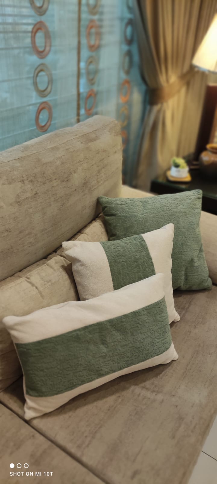 Premium Pistachio & Off-White Micro Fabric Cushion Set – Set of 3 Minimalist Decorative Pillows