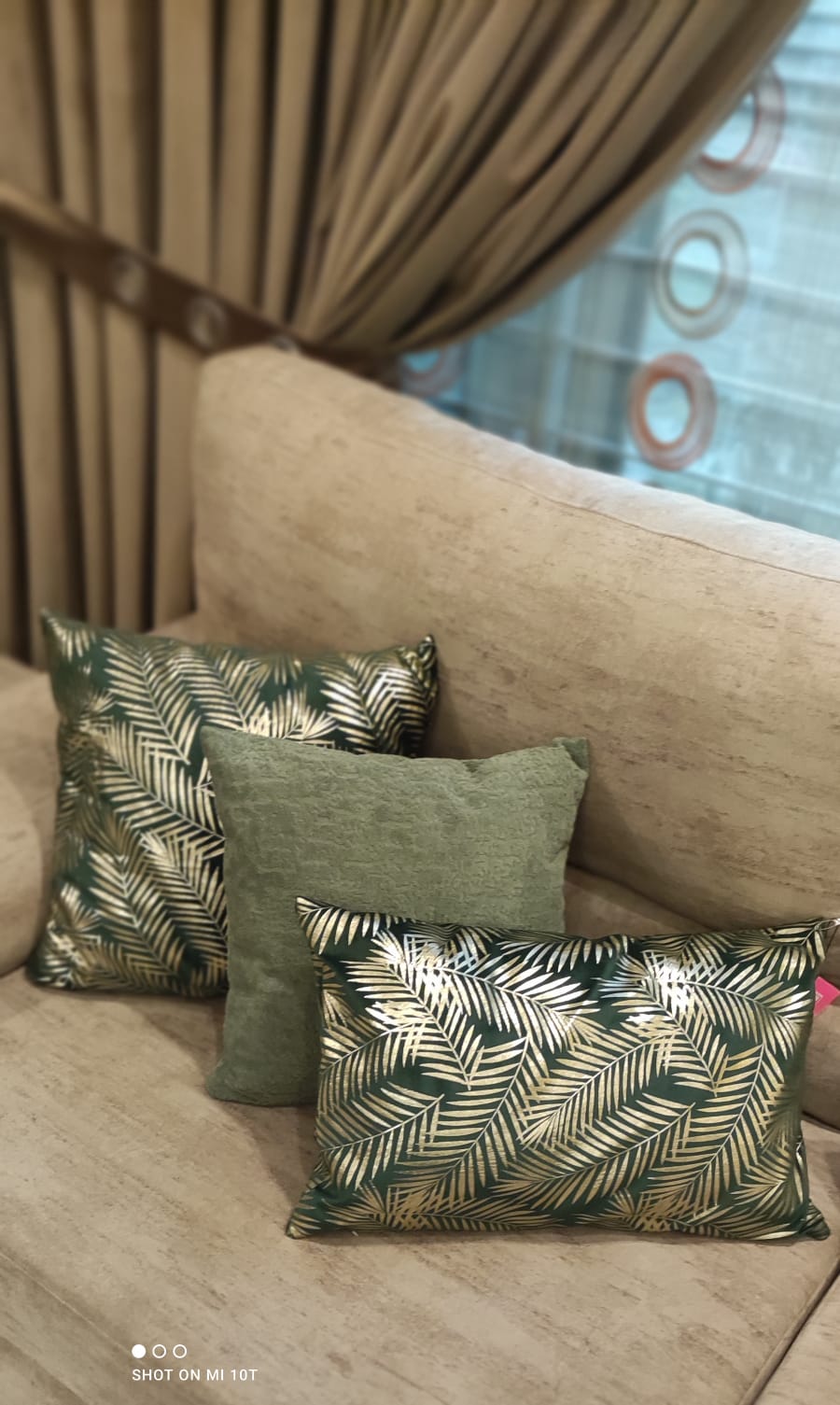 Premium Bottle Green & Light Green Velvet Cushion Set – Set of 3 with Luxury Golden Printing