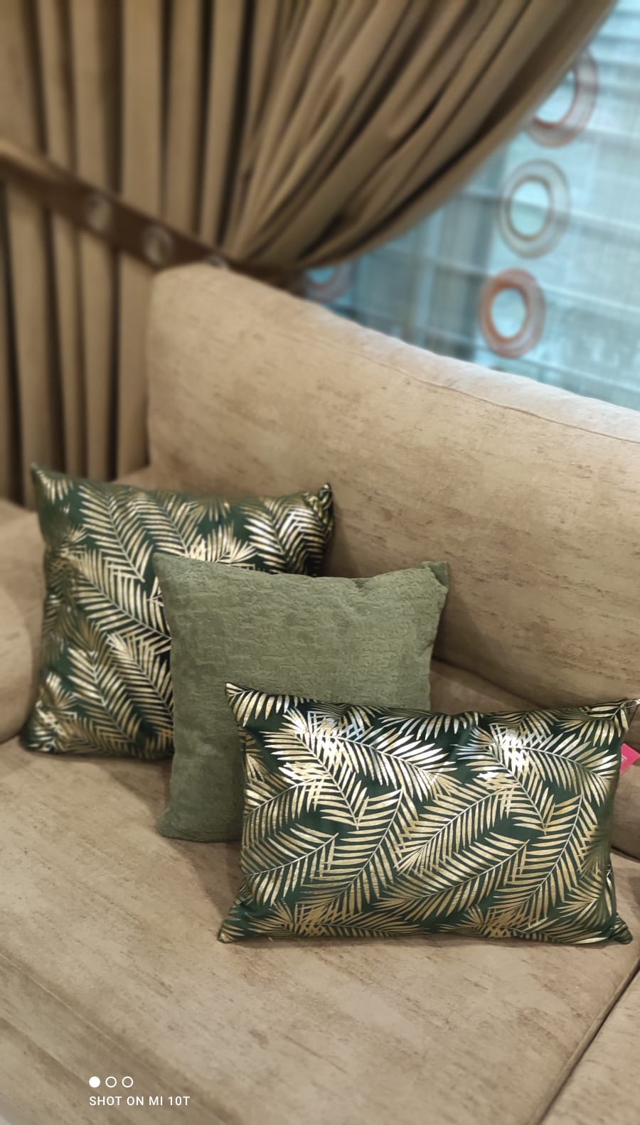 Premium Bottle Green & Light Green Velvet Cushion Set – Set of 3 with Luxury Golden Printing