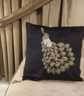 The Majestic Peacock: Hand-Embroidered Velvet Cushion
