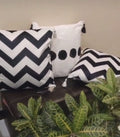 Monochrome Chic: Silk & Velvet Chevron Cushion: Set of Five (5)