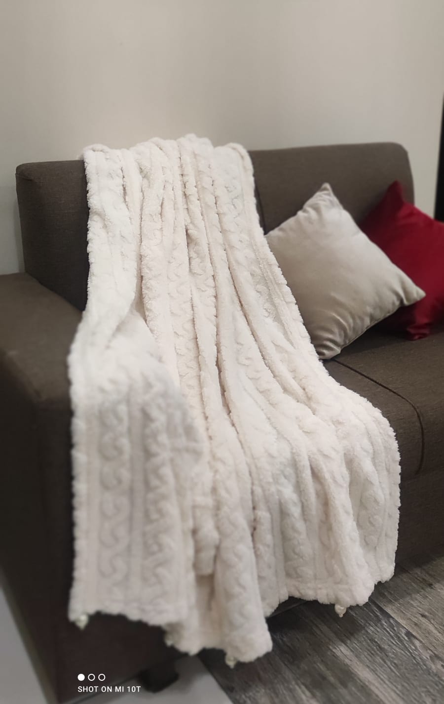 Handcrafted Pearl-Edged Sofa Throw - Square Off-White Decorative Wrap