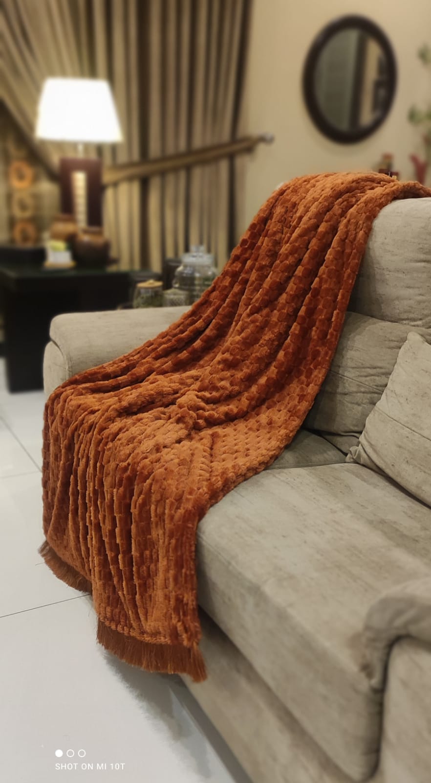 Premium Rust Fleece Sofa Throw - Ultra-Soft Ribbed Decorative Blanket