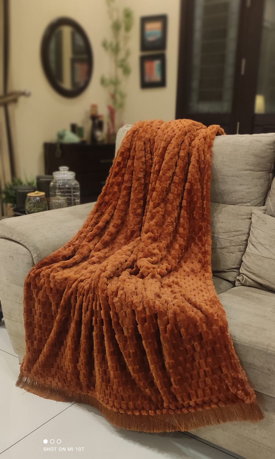 Premium Rust Fleece Sofa Throw - Ultra-Soft Ribbed Decorative Blanket