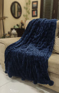 Premium Navy Blue Fleece Sofa Throw - Ultra-Soft Decorative Ribbed Blanket