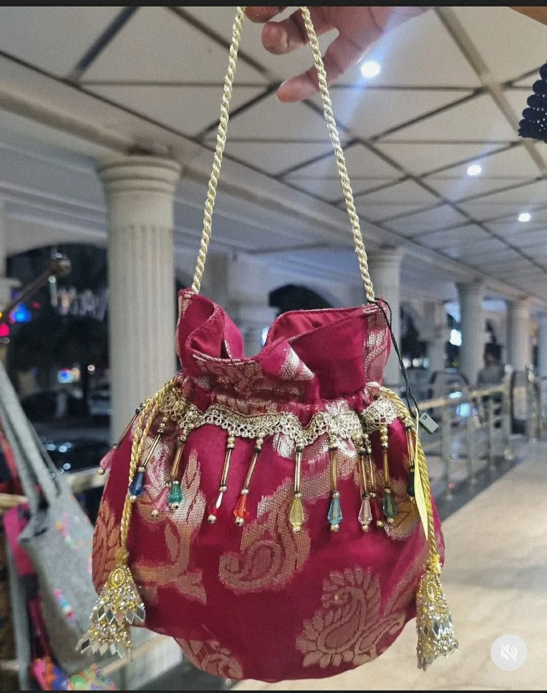 Royal Maroon Jacquard Potli Bag – Festive Evening Pouch