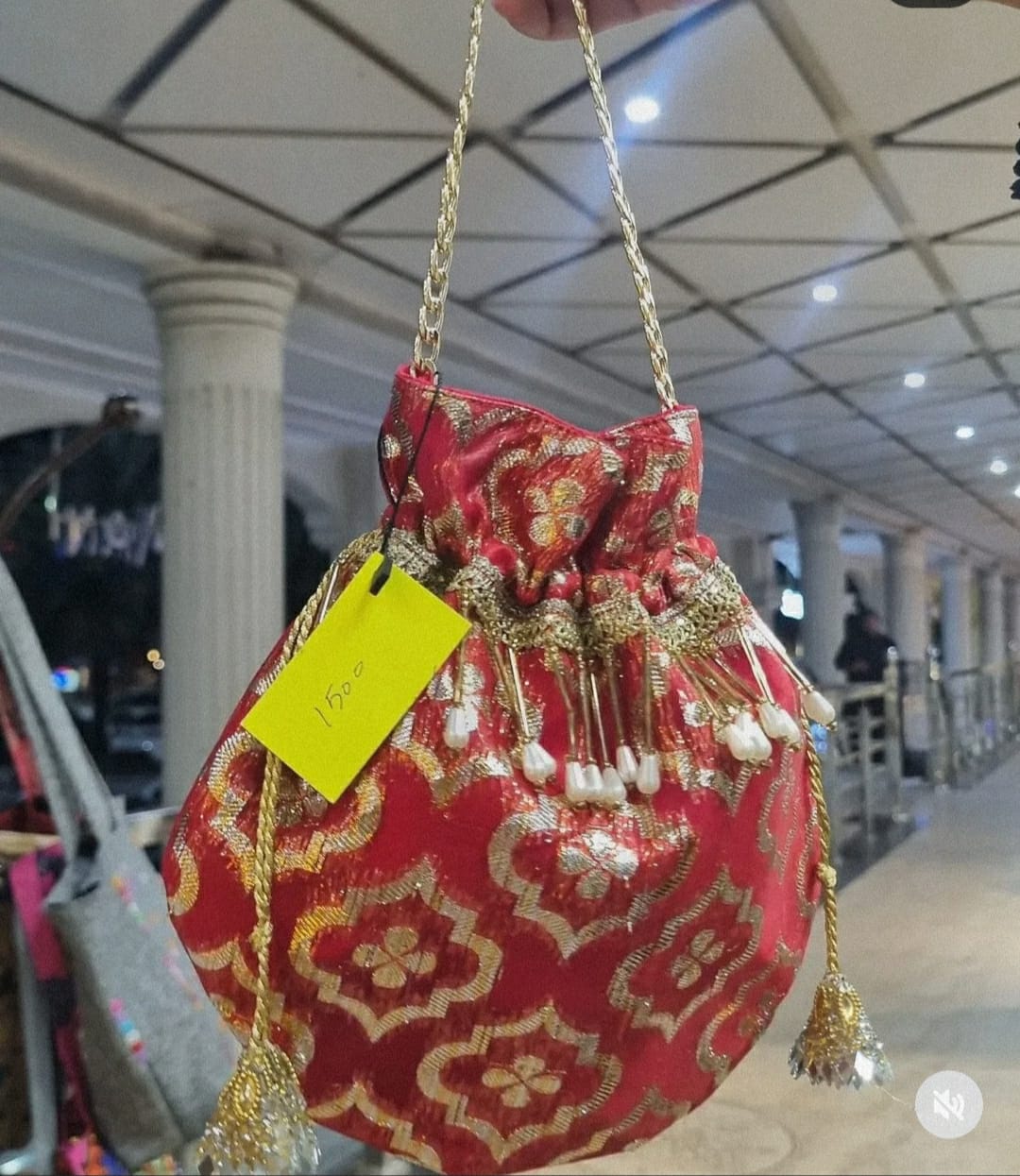 Luxury Gold-Embroidered Potli Bag – Traditional Bridal Pouch