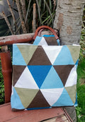 Handcrafted Geometric Triangle Pattern Tote Bag with Premium Wooden Handles