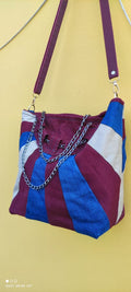 Premium Multi-Color Denim Shoulder Bag with Stylish Chain Detail