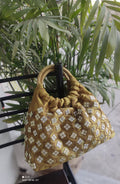 Luxury Mustard Tissue Fabric Handbag with Sparkling Diamond Embellishments