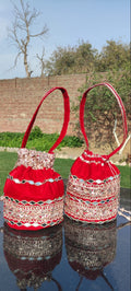 Handcrafted Crimson Red Potli Bag – Ornate Embroidered Evening Pouch