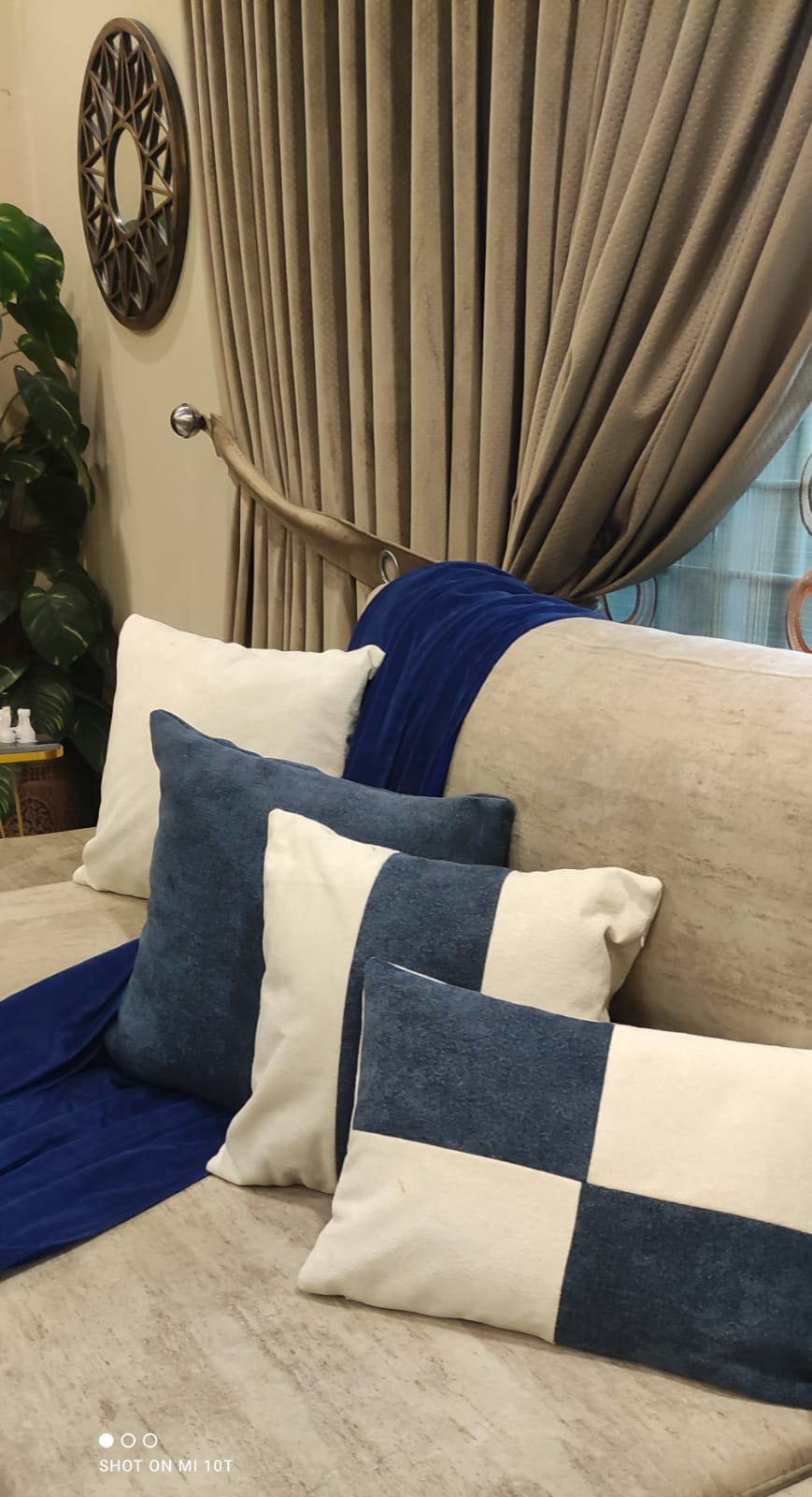 Premium Blue & Off-White Micro Fabric Cushion Set – Set of 4 Modern Minimalist Cushions