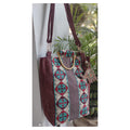Artisanal Maroon Khaddar Tote Bag with Traditional Embroidery & Wooden Handles